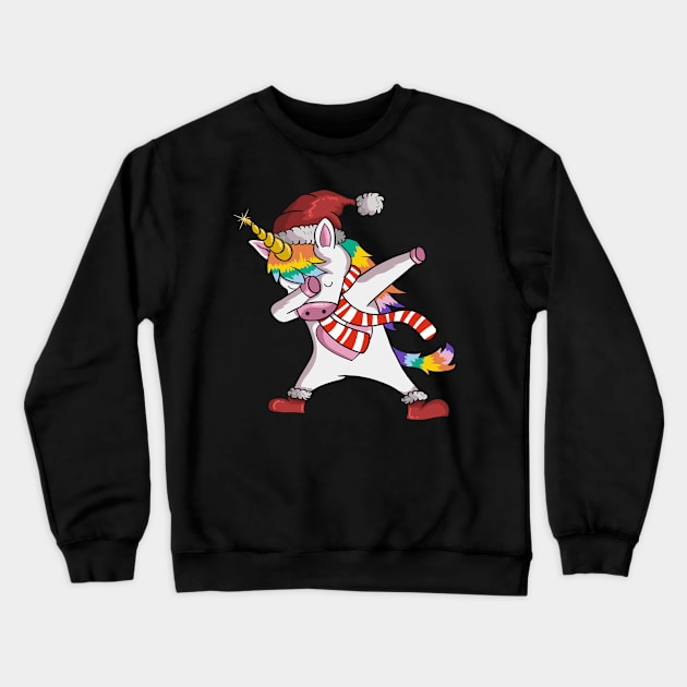 Unicorn Wearing Santa Hat, Showing Scarf And The Trendy Dab Dance Pose Of Rainbow Unicorns Crewneck Sweatshirt by mittievance